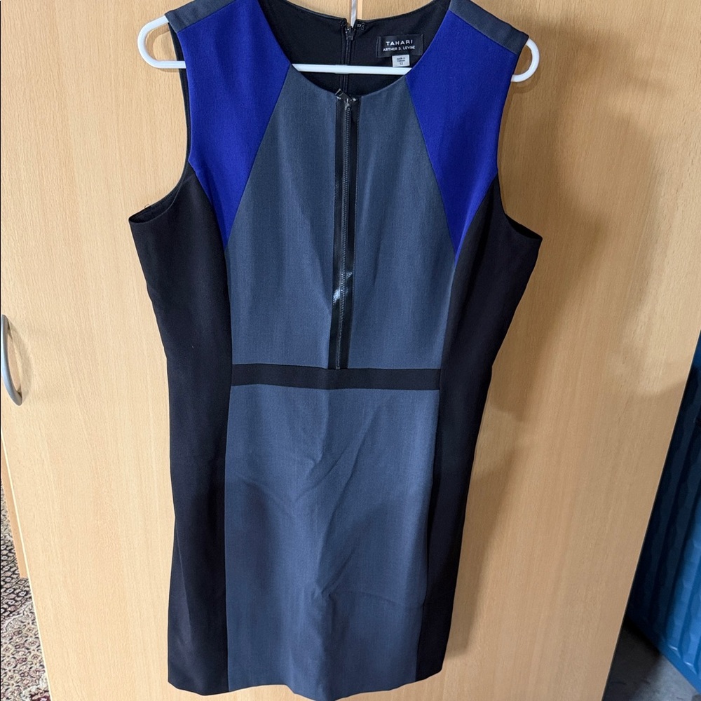Tahari Colorblock Sheath Dress in Cobalt, Slate & Black size 12